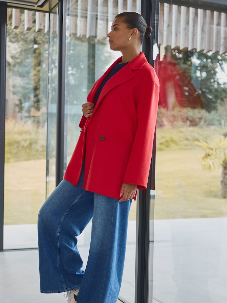 Red Premium Handsewn Wool Blend Blazer Coat - Image 2 of 9