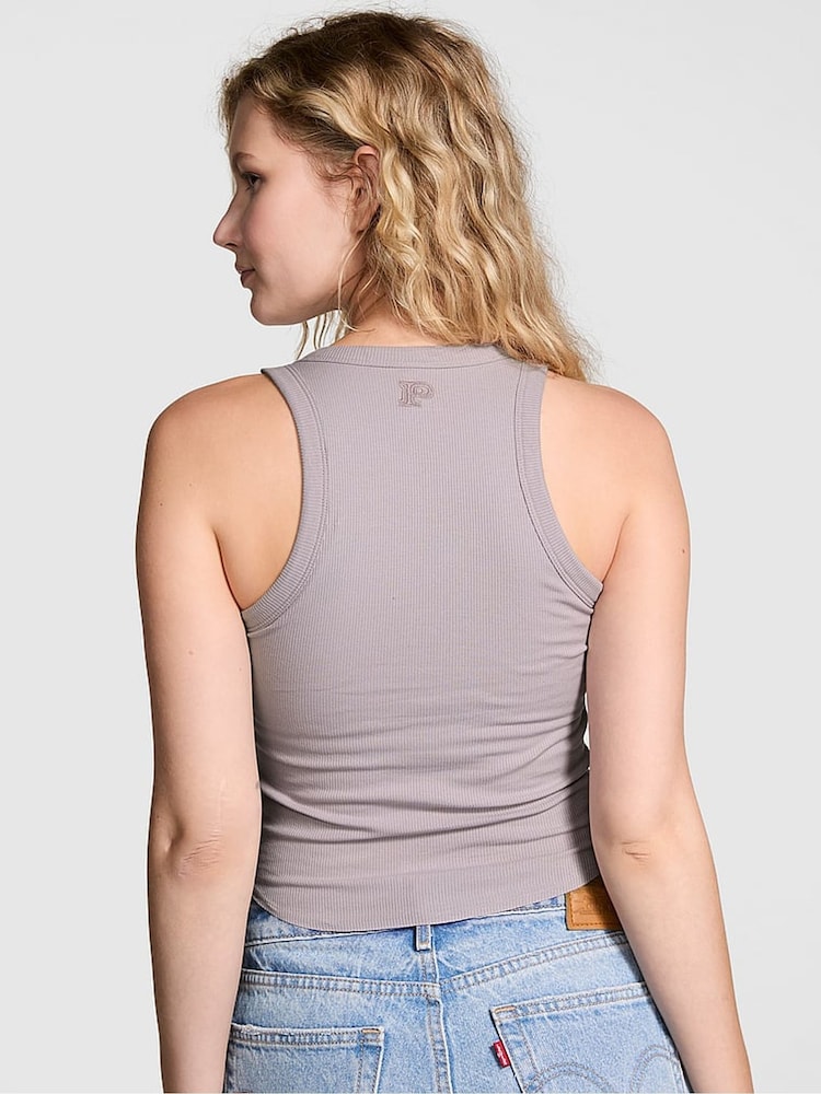 Victoria's Secret PINK Dusty Purple High Neck Shrunken Rib Tank Top - Image 2 of 3 Victoria's Secret PINK Dusty Purple High Neck Shrunken Rib Tank Top - Image 2 of 3