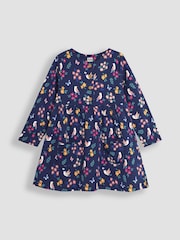 JoJo Maman Bébé Navy Blue Bird & Butterfly Button Front Dress - Image 1 of 4