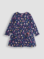JoJo Maman Bébé Navy Blue Bird & Butterfly Button Front Dress - Image 3 of 4