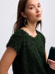 Green Short Sleeve Fluffy Top - Image 1 of 7