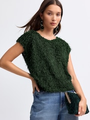 Green Short Sleeve Fluffy Top - Image 1 of 5