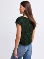 Green Short Sleeve Fluffy Top - Image 2 of 5