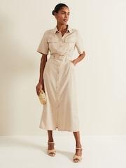 Phase Eight Natural Willow Utility Midi Dress With Linen - Image 3 of 8