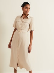 Phase Eight Natural Willow Utility Midi Dress With Linen - Image 5 of 8