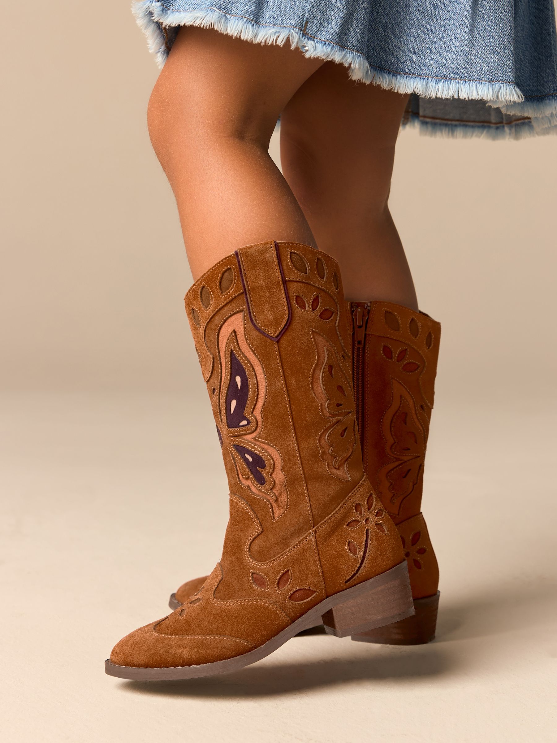 Buy Tan Brown Suede Butterfly Western Boots from the Next UK online shop