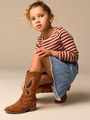 Tan Brown Suede Butterfly Western Boots - Image 2 of 11