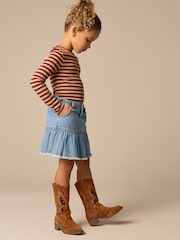 Tan Brown Suede Butterfly Western Boots - Image 3 of 11