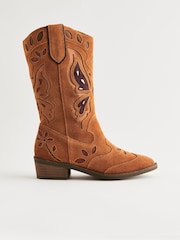 Tan Brown Suede Butterfly Western Boots - Image 7 of 11