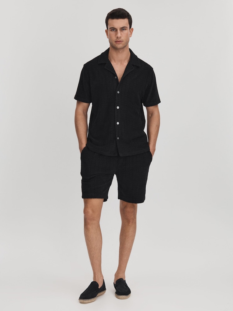 Reiss Navy Vulcan Towelling Drawstring Shorts - Image 8 of 8