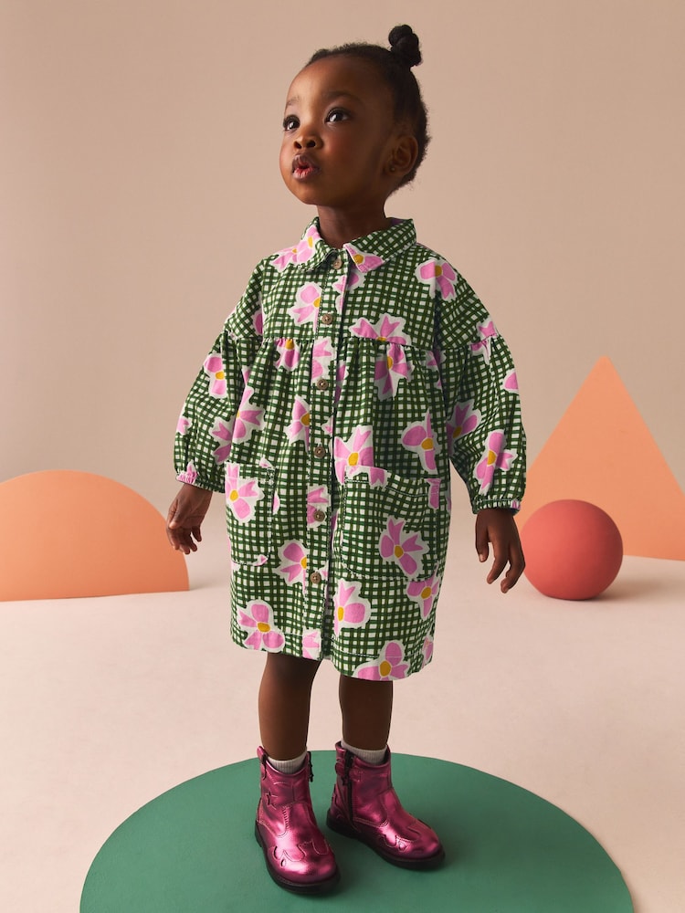 Pink/Green Bow Print 100% Cotton Shirt Dress (3mths-8yrs) - Image 1 of 12
