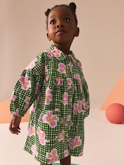 Pink/Green Bow Print 100% Cotton Shirt Dress (3mths-8yrs) - Image 3 of 12