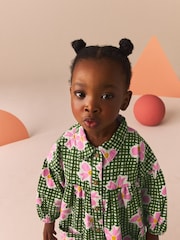 Pink/Green Bow Print 100% Cotton Shirt Dress (3mths-8yrs) - Image 5 of 12