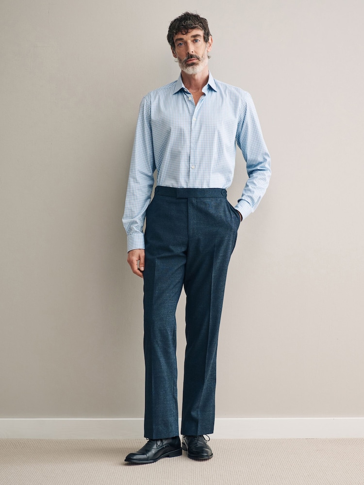 Blue Check Slim Fit Premium Two-Fold Cotton Shirt - Image 2 of 7