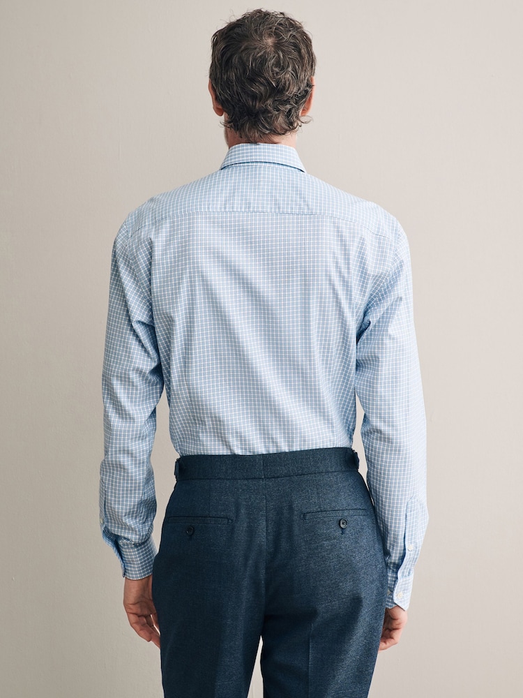 Blue Check Slim Fit Premium Two-Fold Cotton Shirt - Image 3 of 7