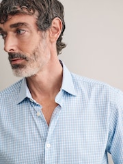 Blue Check Slim Fit Premium Two-Fold Cotton Shirt - Image 4 of 7