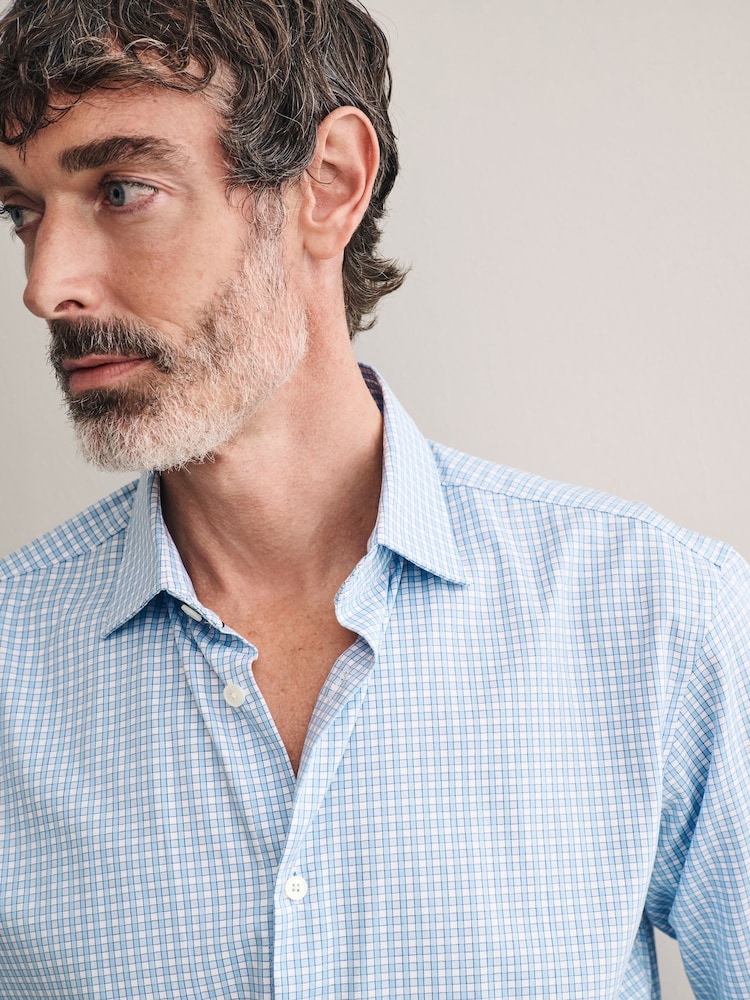 Blue Check Slim Fit Premium Two-Fold Cotton Shirt - Image 4 of 7