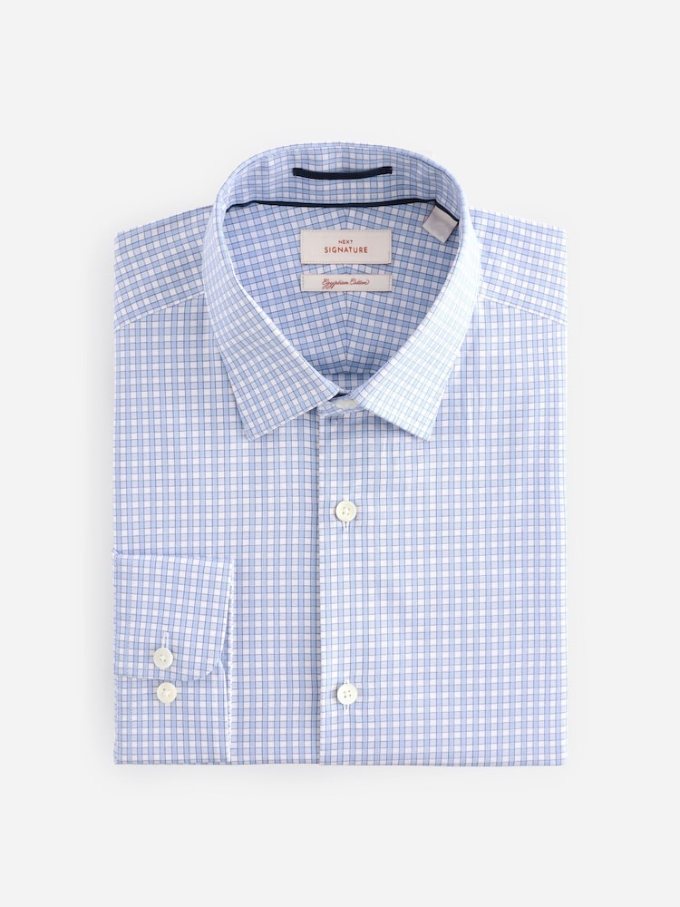 Blue Check Slim Fit Premium Two-Fold Cotton Shirt - Image 5 of 7