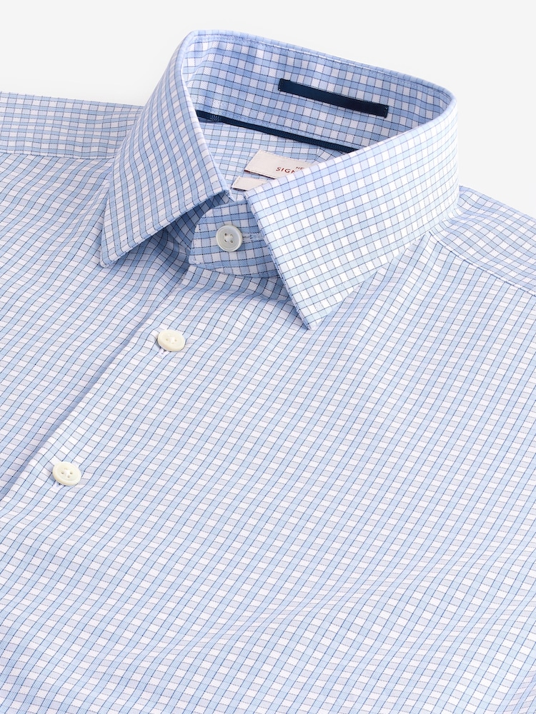 Blue Check Slim Fit Premium Two-Fold Cotton Shirt - Image 6 of 7