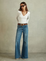 Reiss Ivory Farrah Modal Blend V-Neck Top - Image 1 of 4