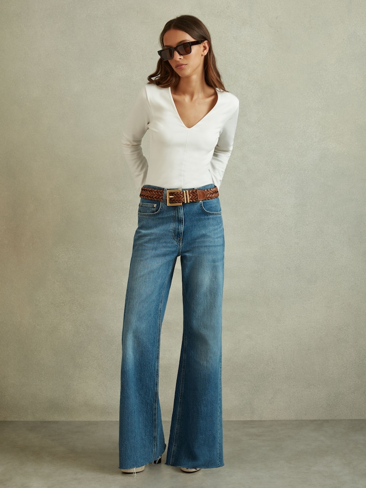 Reiss Ivory Farrah Modal Blend V-Neck Top - Image 1 of 4