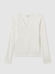 Reiss Ivory Farrah Modal Blend V-Neck Top - Image 2 of 4