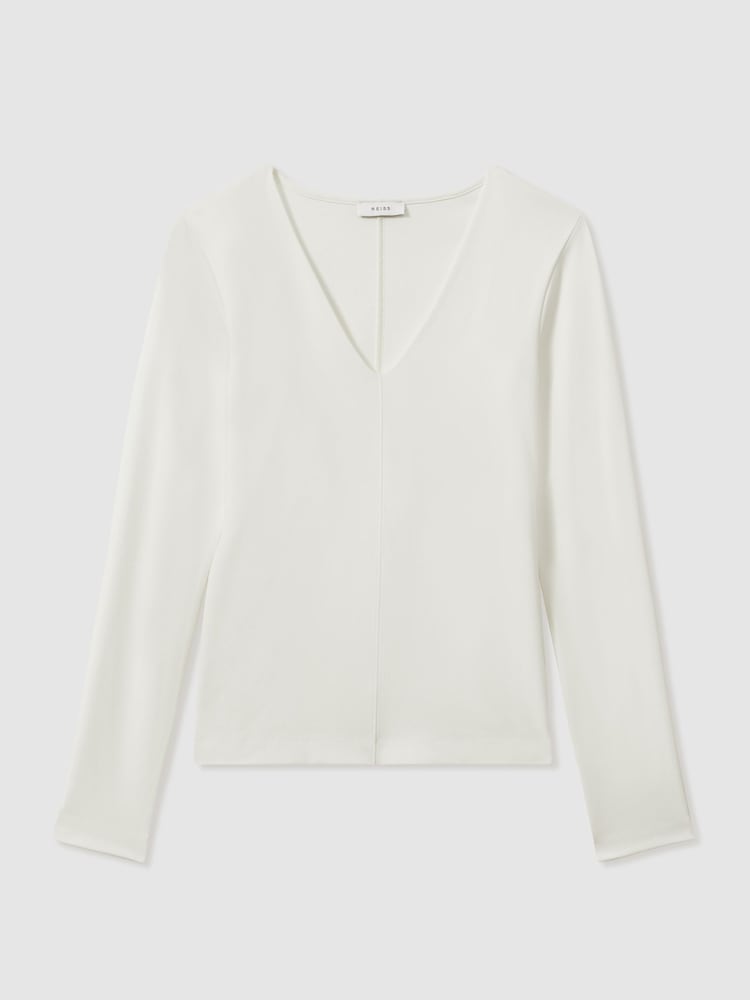 Reiss Ivory Farrah Modal Blend V-Neck Top - Image 2 of 4
