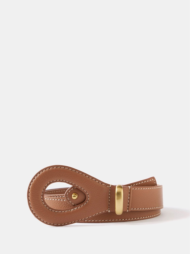 Mint Velvet Brown Leather Contrast Stitch Belt - Image 1 of 4