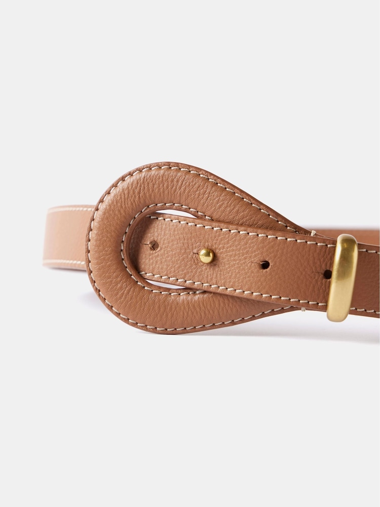Mint Velvet Brown Leather Contrast Stitch Belt - Image 2 of 4