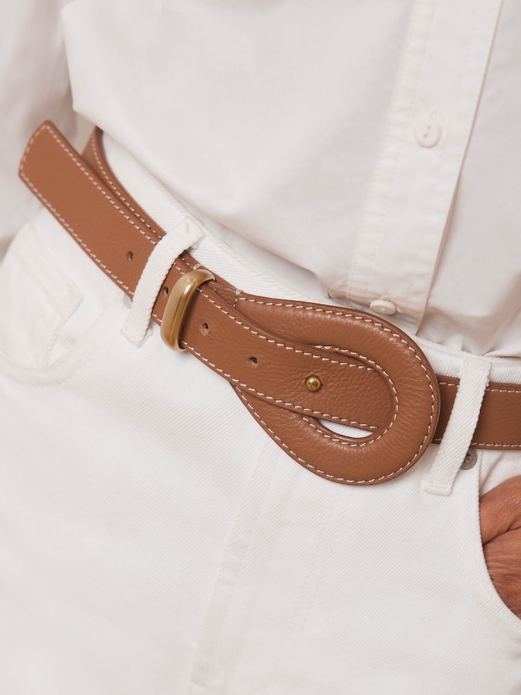 Mint Velvet Brown Leather Contrast Stitch Belt - Image 4 of 4