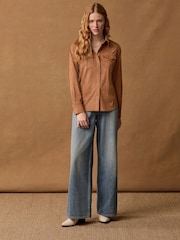 Tan Brown Long Sleeve Faux Suede Shirt - Image 3 of 8