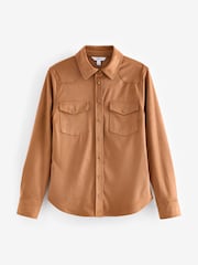 Tan Brown Long Sleeve Faux Suede Shirt - Image 7 of 8