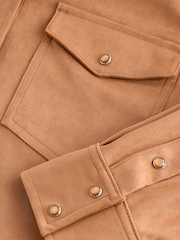 Tan Brown Long Sleeve Faux Suede Shirt - Image 8 of 8