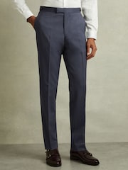 Reiss Airforce Blue Bartley Textured Wool Slim Fit Trousers - Image 1 of 6