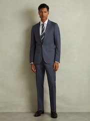 Reiss Airforce Blue Bartley Textured Wool Slim Fit Trousers - Image 3 of 6