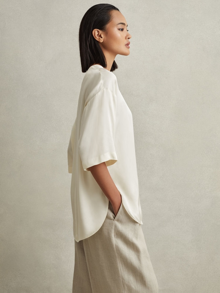 Reiss Ivory Anya Relaxed Satin Blouse - Image 1 of 7 Reiss Ivory Anya Relaxed Satin Blouse - Image 1 of 7