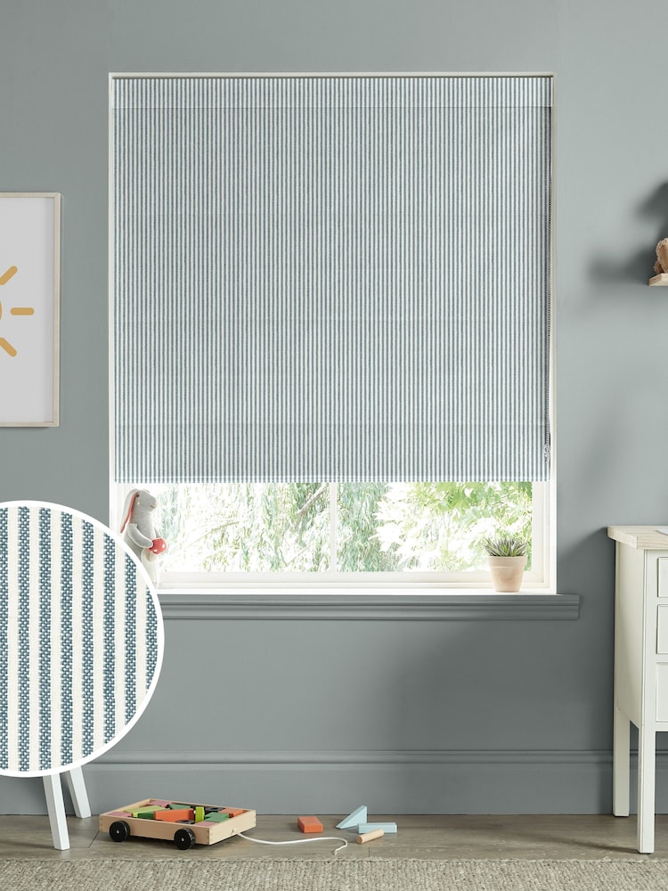 Sophie Allport Blue Stamford Stripe Made to Measure 100% Cotton Roman Blinds - Image 1 of 6