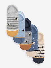 Navy/Ochre Bee Invisible Socks 5 Pack - Image 1 of 6