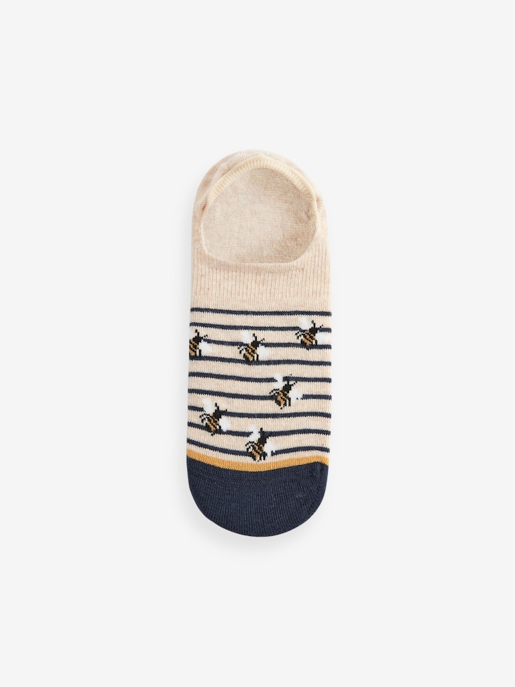 Navy/Ochre Bee Invisible Socks 5 Pack - Image 2 of 6