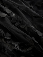 Black 3D Floral Print Textured V-Neck Maxi Dress - Image 10 of 10