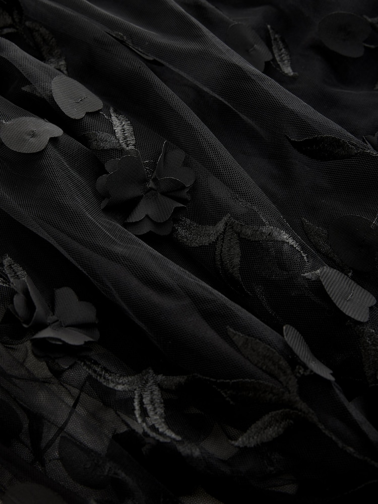 Black 3D Floral Print Textured V-Neck Maxi Dress - Image 10 of 10