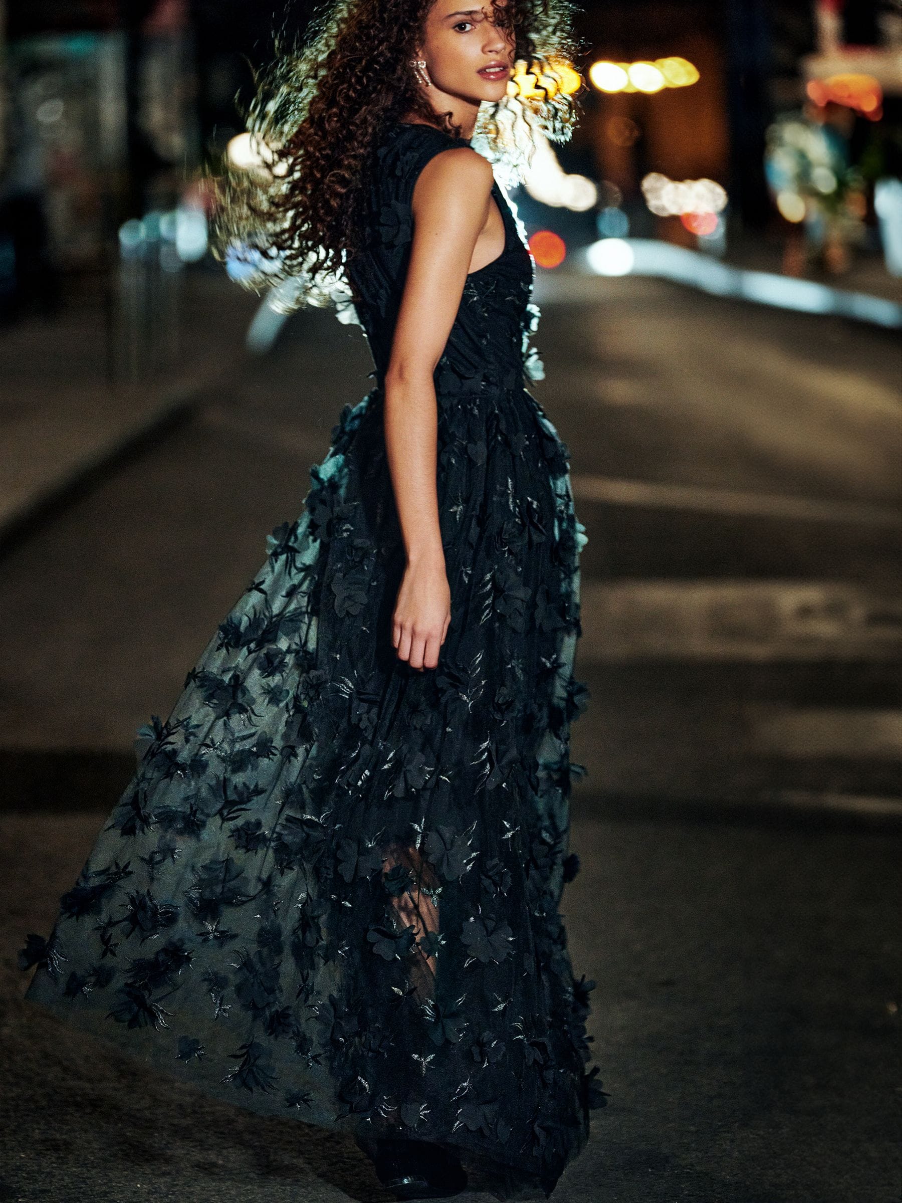 Buy Black 3D Floral Print Textured V-Neck Maxi Dress from