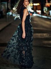 Black 3D Floral Print Textured V-Neck Maxi Dress - Image 2 of 10