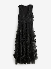 Black 3D Floral Print Textured V-Neck Maxi Dress - Image 8 of 10