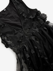 Black 3D Floral Print Textured V-Neck Maxi Dress - Image 9 of 10