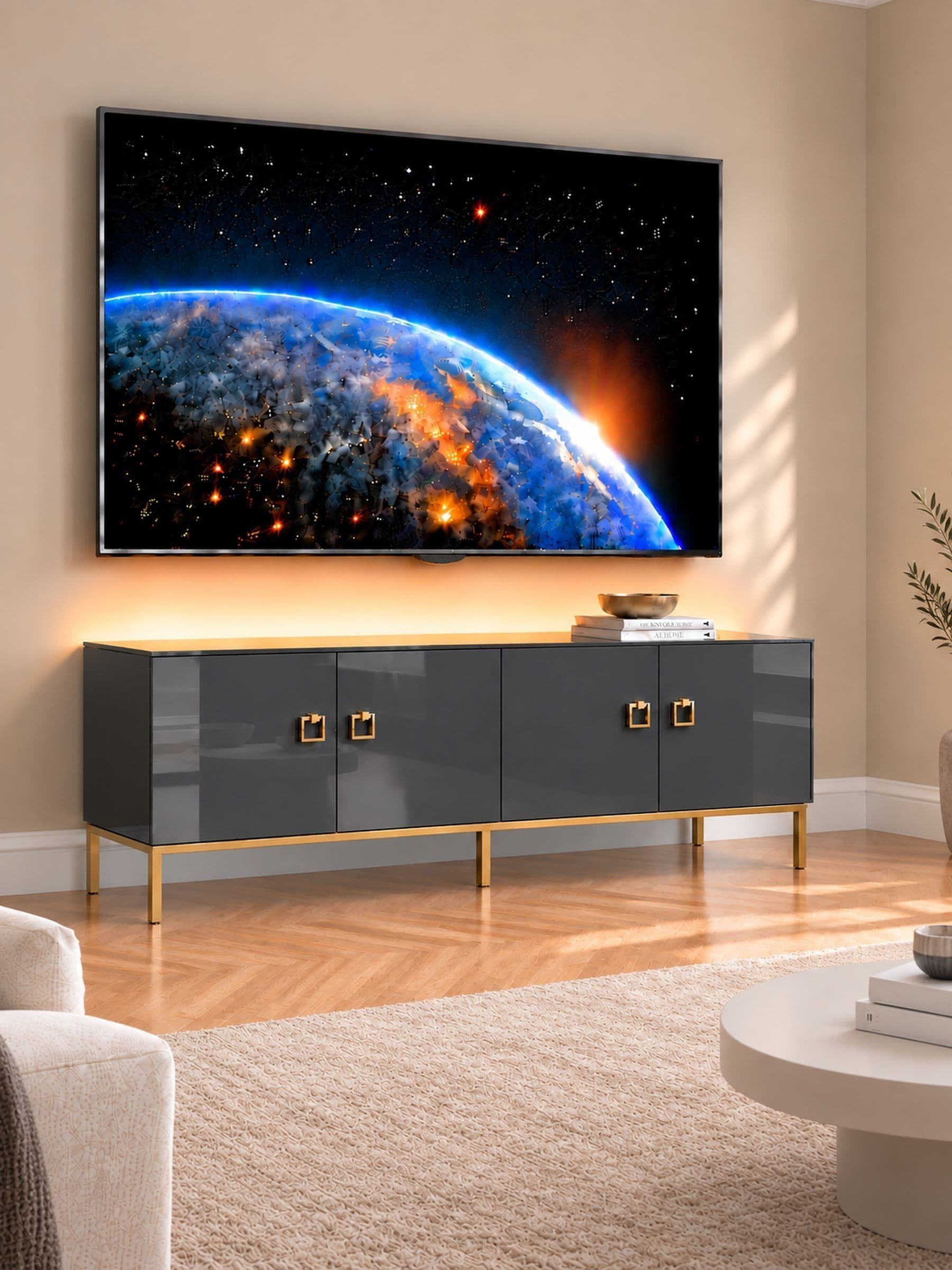 Frank Olsen Unisex Midnight Black Lyra Four Door Smart Tv Cabinet