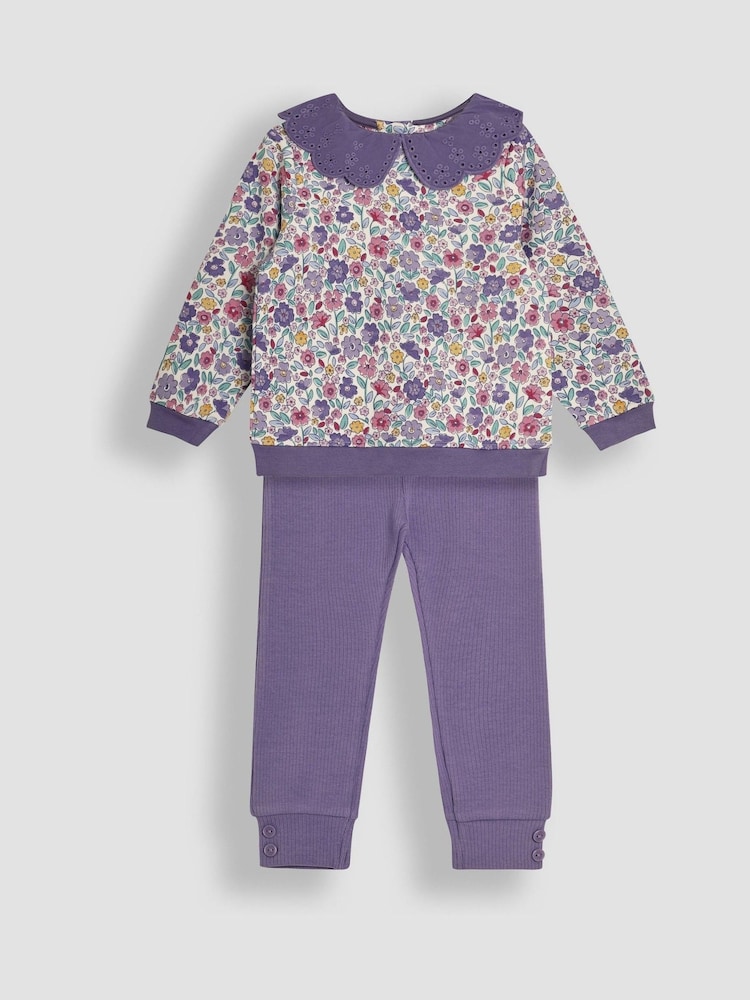 JoJo Maman Bébé Lilac Floral Print Sweatshirt & Leggings Set - Image 1 of 6 JoJo Maman Bébé Lilac Floral Print Sweatshirt & Leggings Set - Image 1 of 6