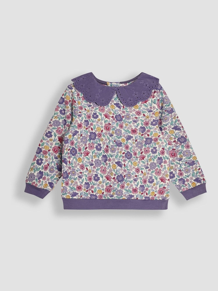 JoJo Maman Bébé Lilac Floral Print Sweatshirt & Leggings Set - Image 2 of 6 JoJo Maman Bébé Lilac Floral Print Sweatshirt & Leggings Set - Image 2 of 6