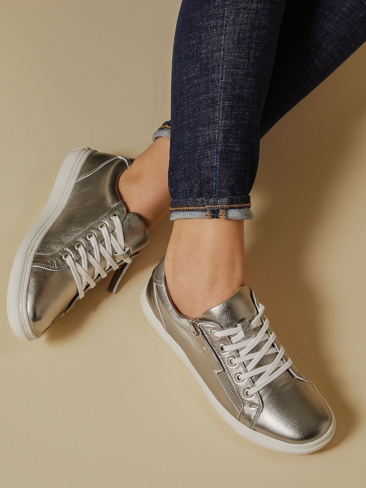 Оловянный - Jones Bootmaker Ladies Side Zip Casual Trainers - Image 1 of 7