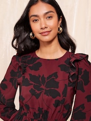 Friends Like These Burgundy Red Ruffle Sleeve Mini Fit and Flare Dress - Image 2 of 4